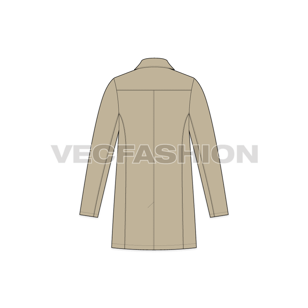 Mens Clutch Coat flat sketch, back view
