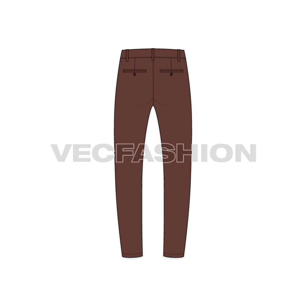 Mens skinny fit chinos flat sketch, back view