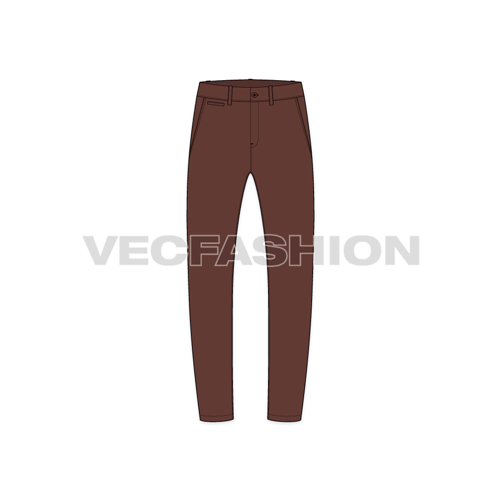 Mens skinny fit chinos flat sketch, front view