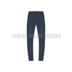Mens skinny fit denim jeans flat sketch, back view