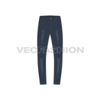 Mens skinny fit denim jeans flat sketch, front view