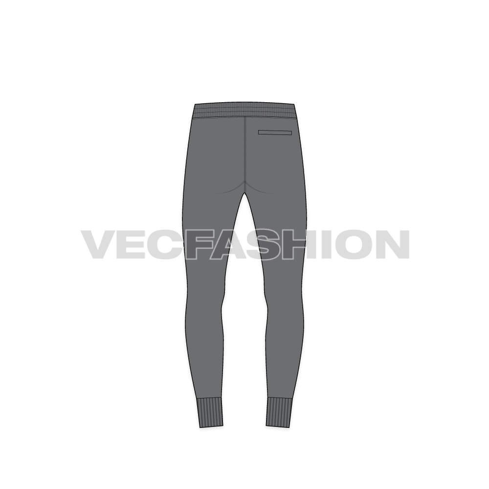 Mens skinny fit joggers flat sketch, back view