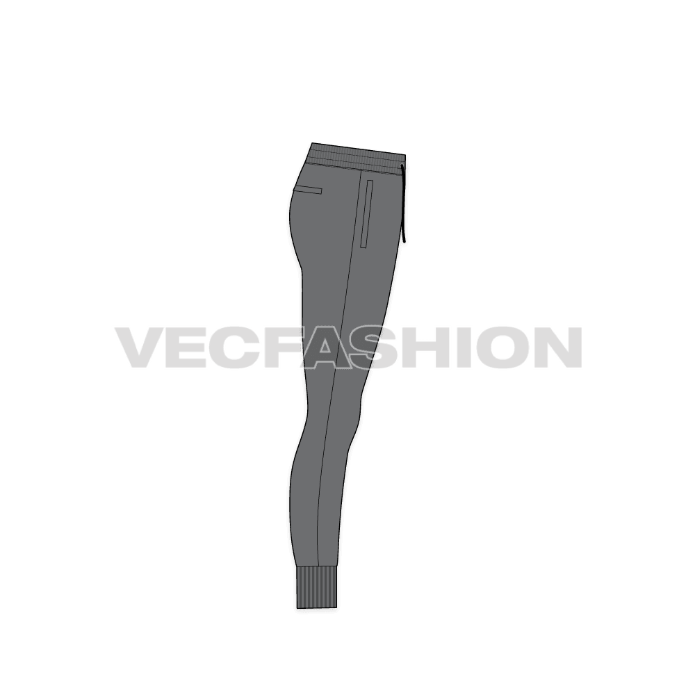 Mens skinny fit joggers flat sketch, side view
