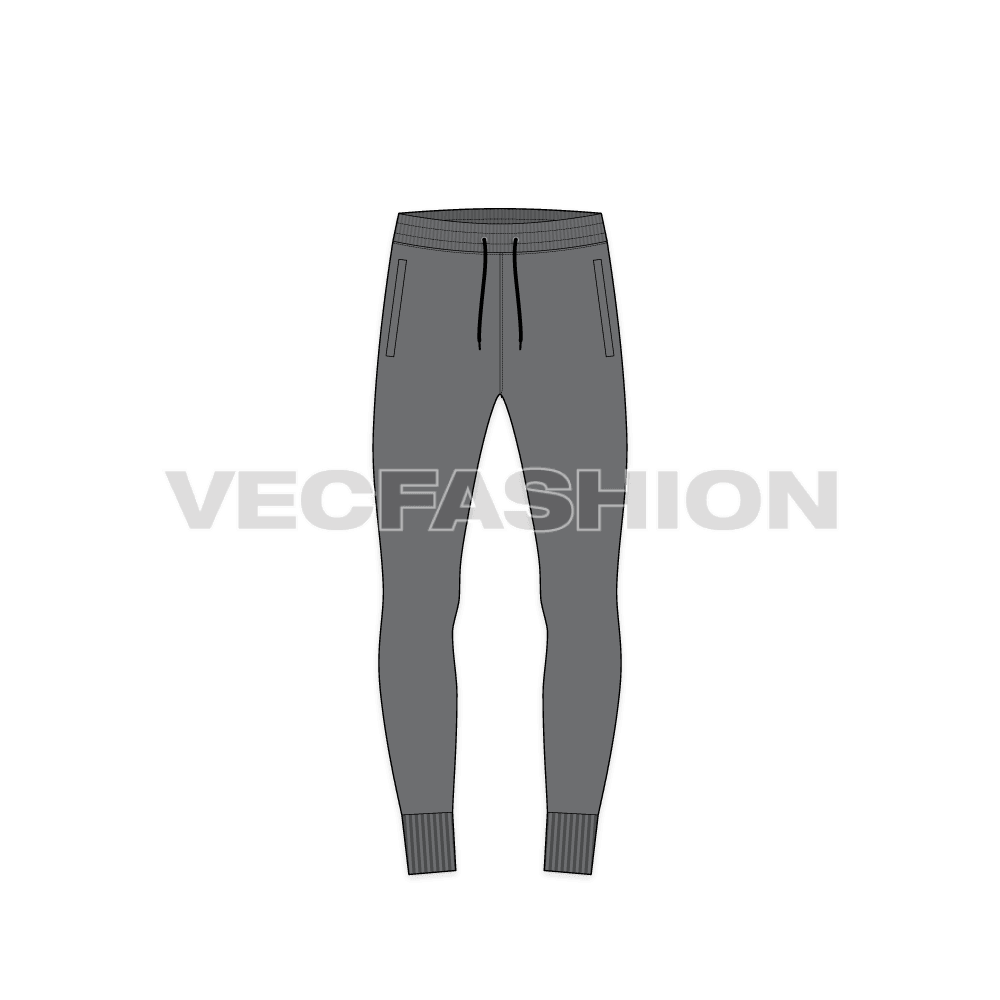 Mens skinny fit joggers flat sketch, front view