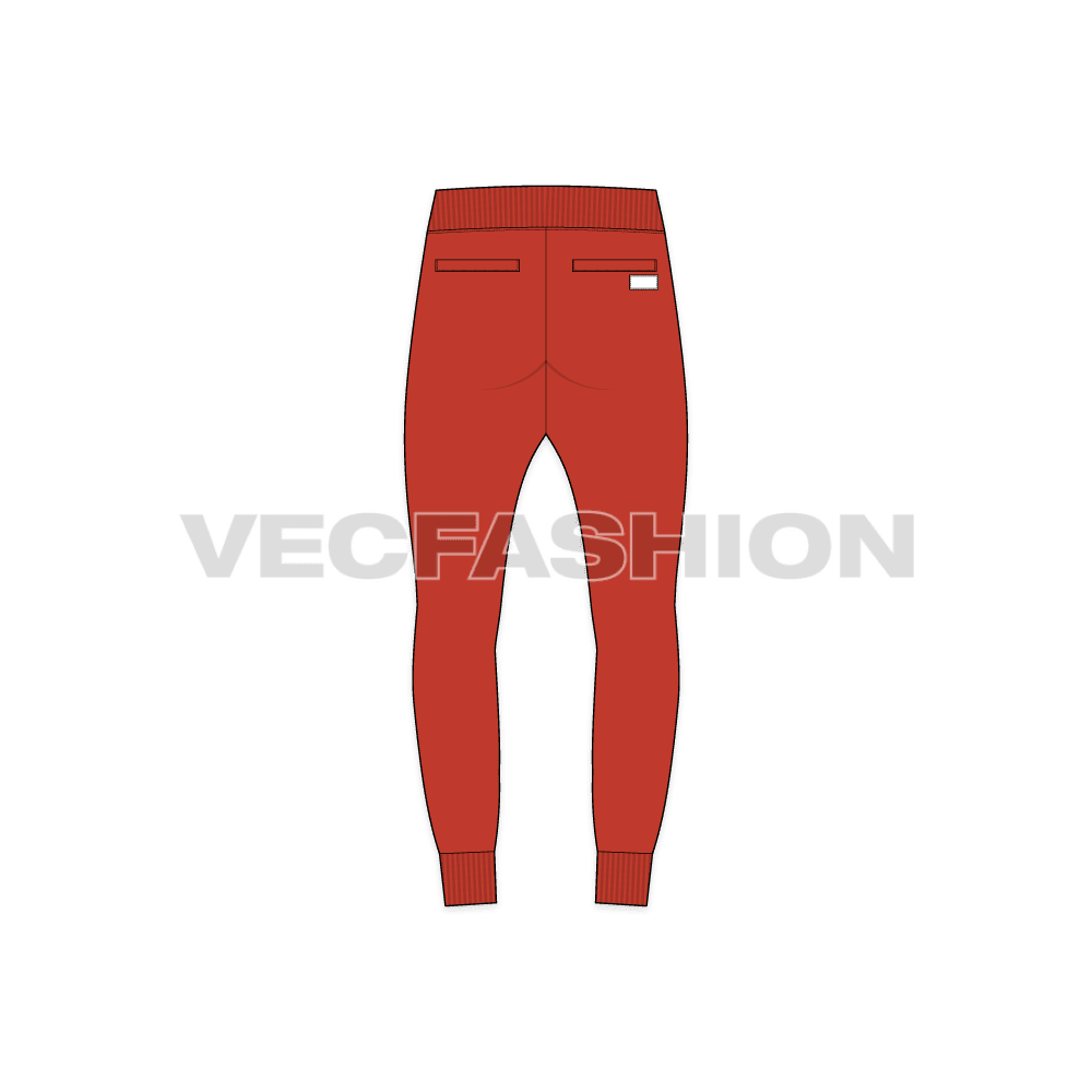 Mens skinny fit track pants flat sketch, back view