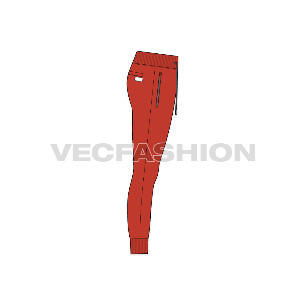 Mens skinny fit track pants flat sketch, side view