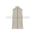 Mens sleeveless mock neck jacket flat sketch, front view