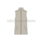 Mens sleeveless mock neck jacket flat sketch, front view