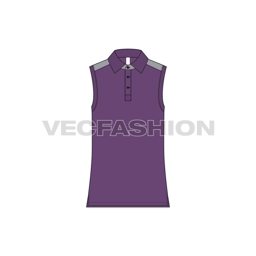 Mens sleeveless polo neck vest flat sketch, front view