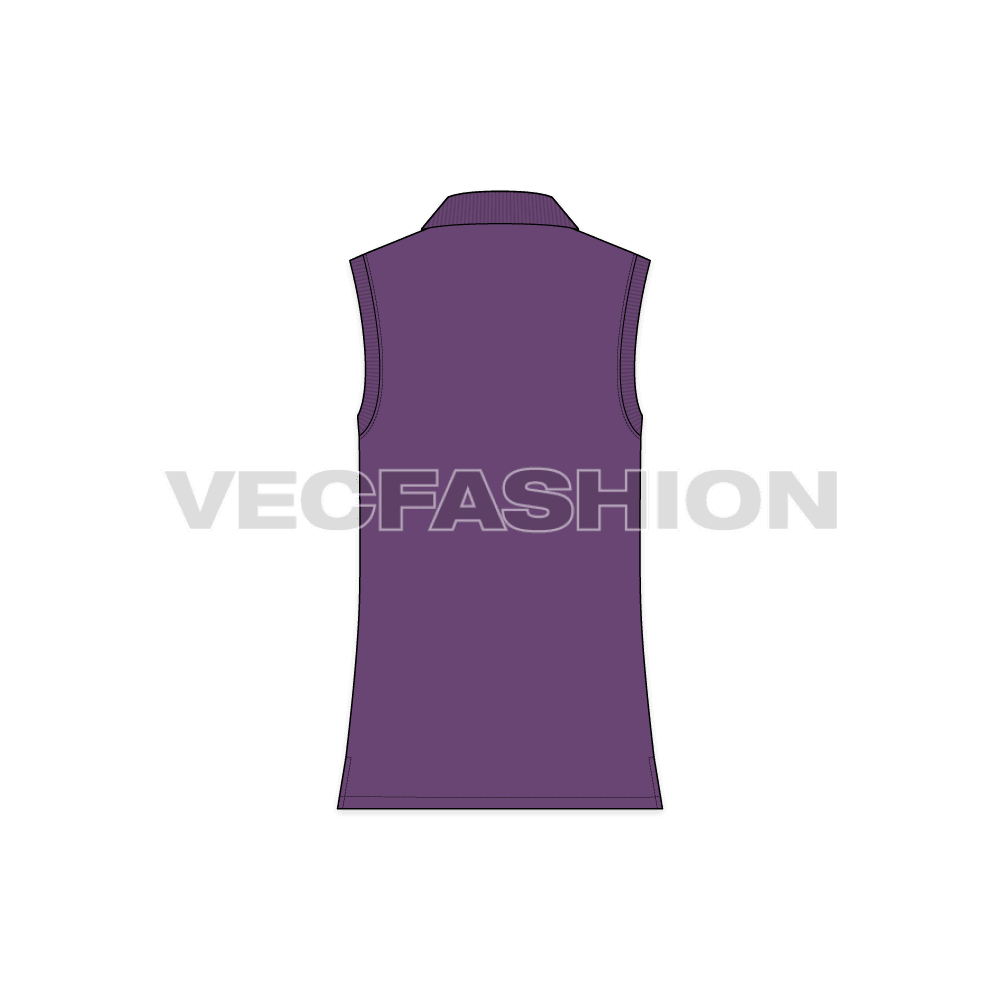 Mens sleeveless polo neck vest flat sketch, back view