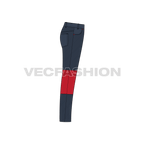 Mens slim cut fit denim jeans flat sketch, side view