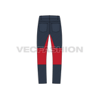 Mens slim cut fit denim jeans flat sketch, back view