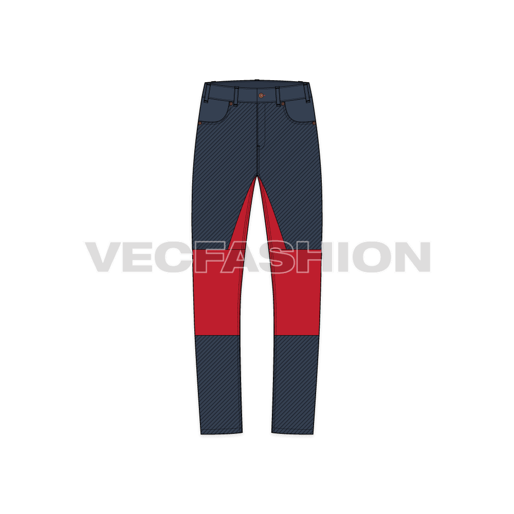 Mens slim cut fit denim jeans flat sketch, front view