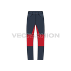 Mens slim cut fit denim jeans flat sketch, front view