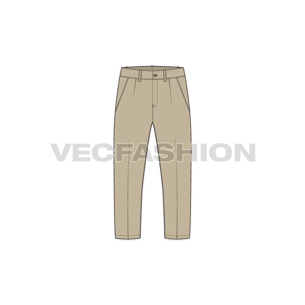 Mens slim fit capri length pants flat sketch, front view