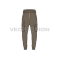 Mens slim fit cargo joggers flat sketch, front view