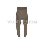 Mens slim fit cargo joggers flat sketch, front view
