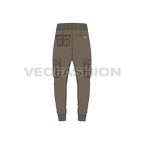 Mens slim fit cargo joggers flat sketch, back view