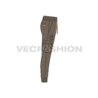 Mens slim fit cargo joggers flat sketch, side view