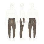 Mens slim fit cargo joggers flat sketch, croqui sketch