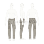 Mens slim fit cargo pants flat sketch, croqui sketch