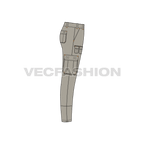 Mens slim fit cargo pants flat sketch, side view