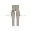 Mens slim fit cargo pants flat sketch, front view