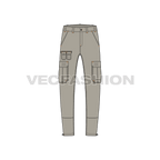 Mens slim fit cargo pants flat sketch, front view