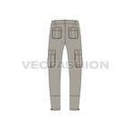Mens slim fit cargo pants flat sketch, back view