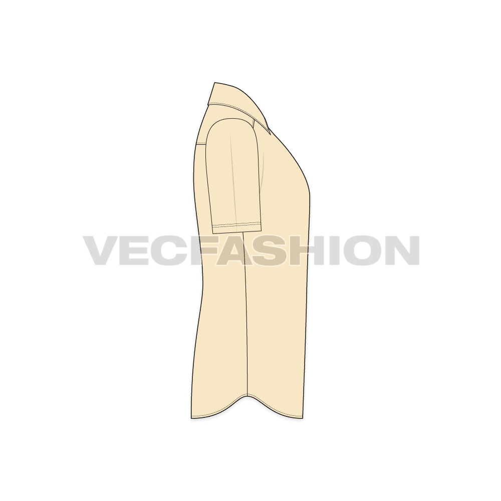 Mens slim fit casual shirt flat sketch, side view