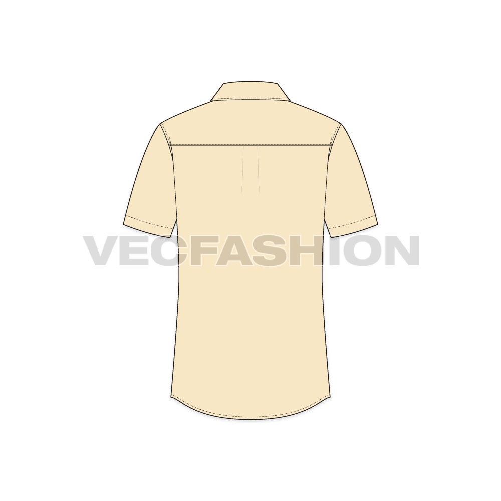 Mens slim fit casual shirt flat sketch, back view