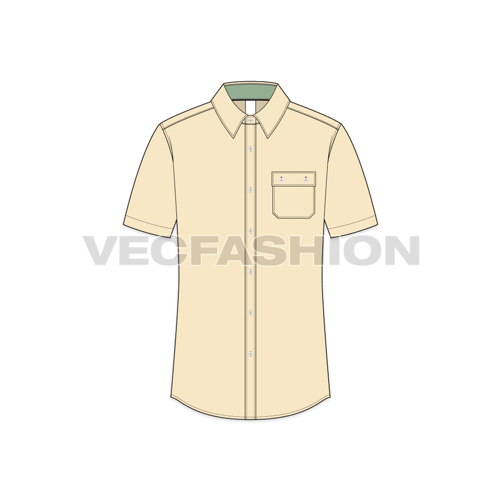 Mens slim fit casual shirt flat sketch, front view