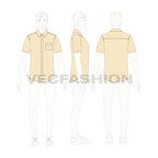 Mens slim fit casual shirt flat sketch, croqui sketch