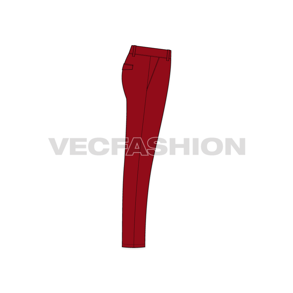 Mens slim fit chinos flat sketch, side view