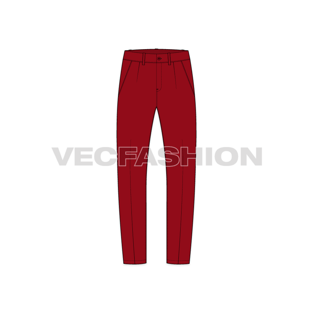 Mens slim fit chinos flat sketch, front view