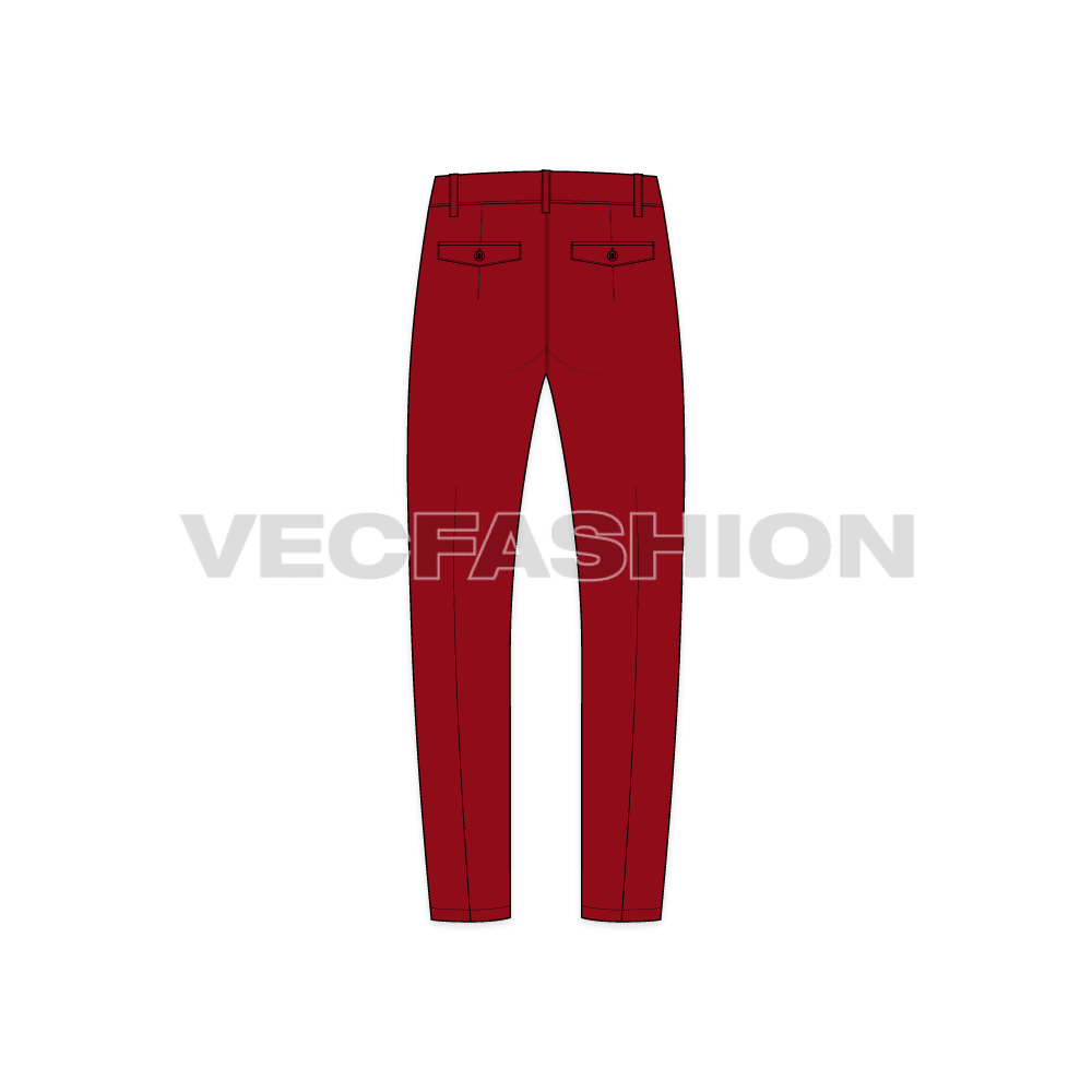 Mens slim fit chinos flat sketch, back view