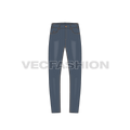 Mens slim fit denim jeans, faded finish flat sketch, front view