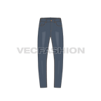 Mens slim fit denim jeans, faded finish flat sketch, front view