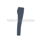 Mens slim fit denim jeans, faded finish flat sketch, side view