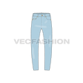 Mens slim fit denim jeans, detailed flat sketch, front view