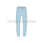Mens slim fit denim jeans, detailed flat sketch, front view