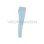 Mens slim fit denim jeans, detailed flat sketch, side view