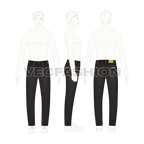 Mens slim fit denim jeans, black flat sketch, croqui sketch