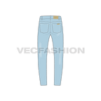 Mens slim fit denim jeans, detailed flat sketch, back view