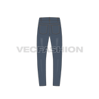 Mens slim fit denim jeans, faded finish flat sketch, back view