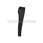 Mens slim fit denim jeans, black flat sketch, side view