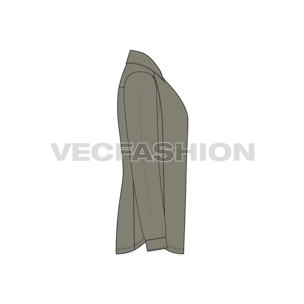 Mens slim fit formal shirt flat sketch, side view
