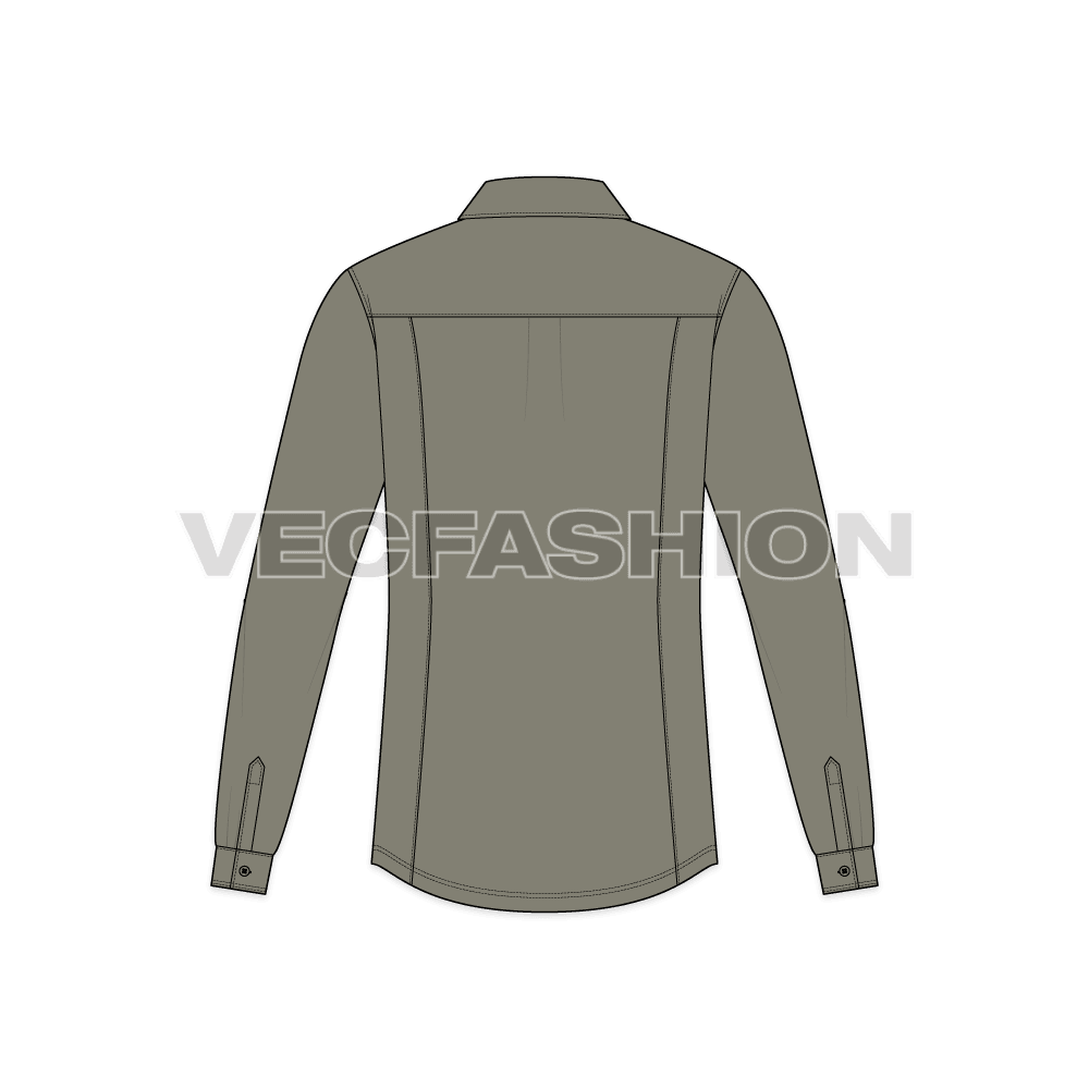 Mens slim fit formal shirt flat sketch, back view