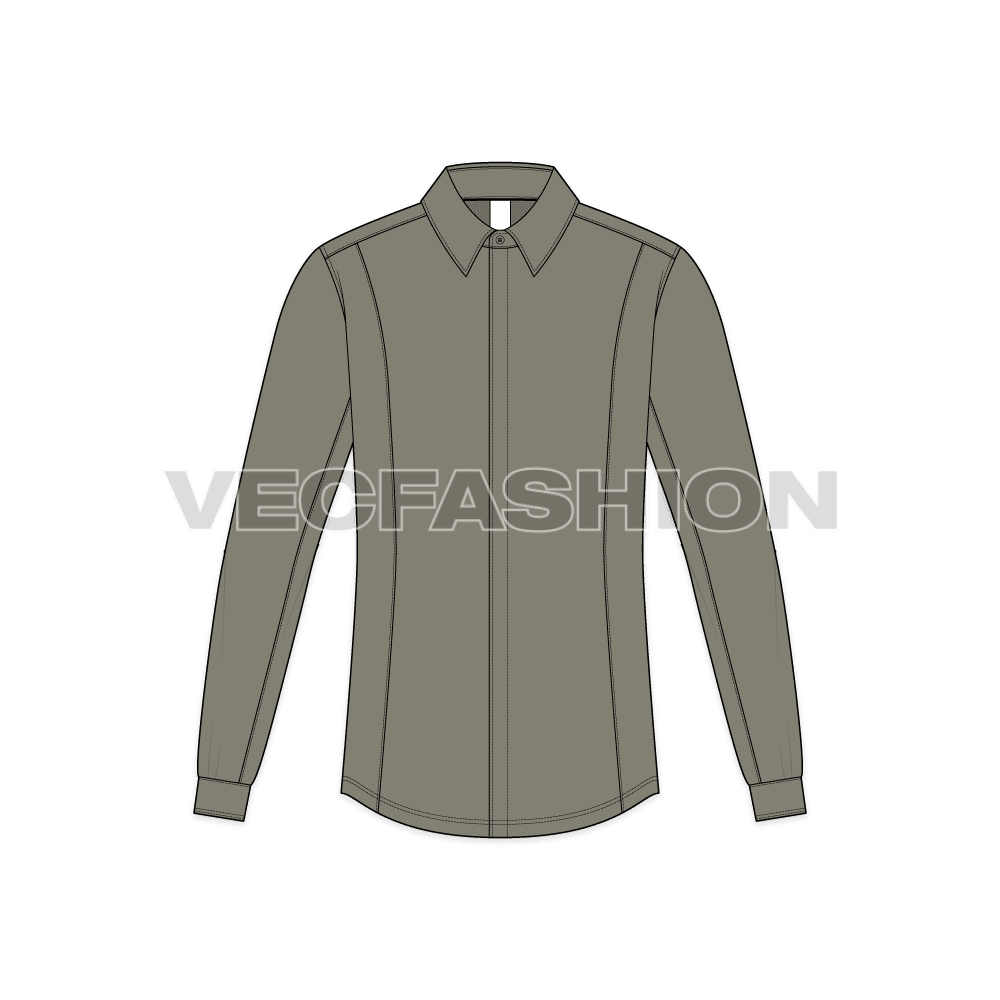 Mens slim fit formal shirt flat sketch, front view