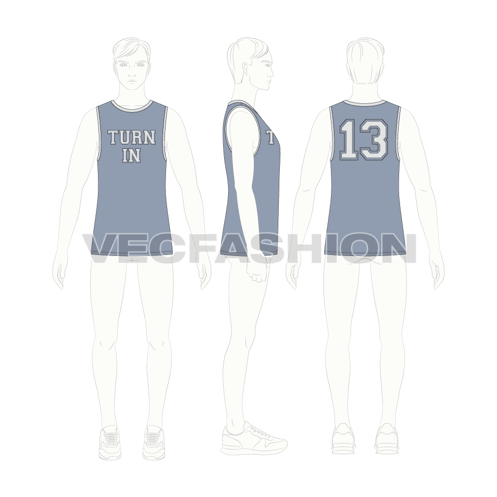 Mens slim fit gym tank flat sketch, croqui sketch